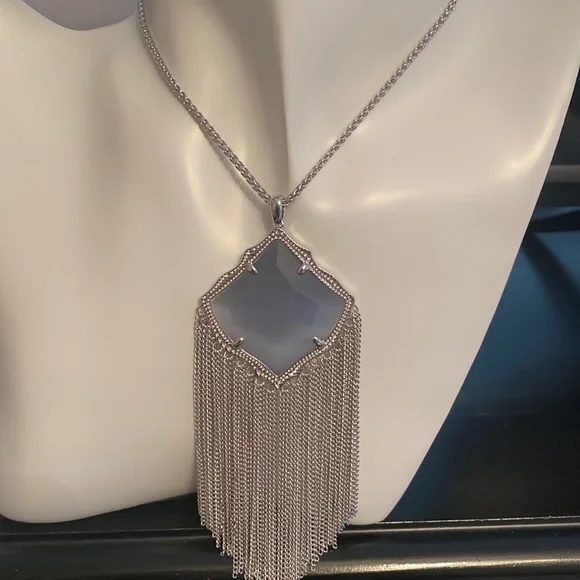 Kendra Scott Silver Fringe Necklace Kendra Scott Kingston Silver Tone Tassel Fringe Open Work  main image 4